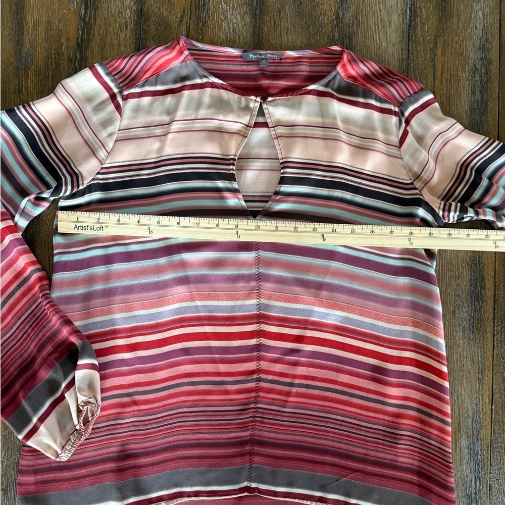 Michael Stars Women’s Multi-striped Silk Blouse Top Size M - Picture 3 of 8